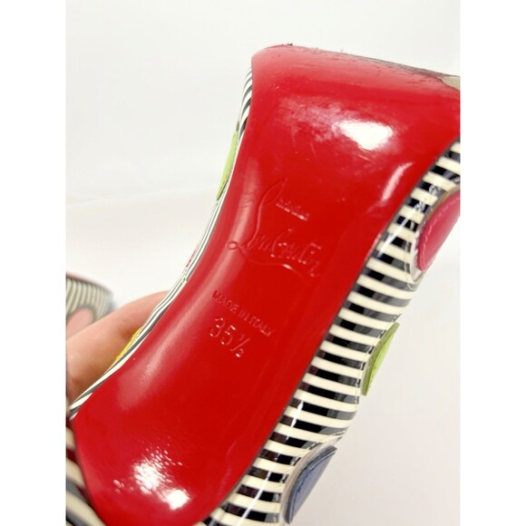 Christian Louboutin Lady Bug Heels Navy/White Stripes Bright Polka Dots Sz 35.5 - Picture 15 of 16